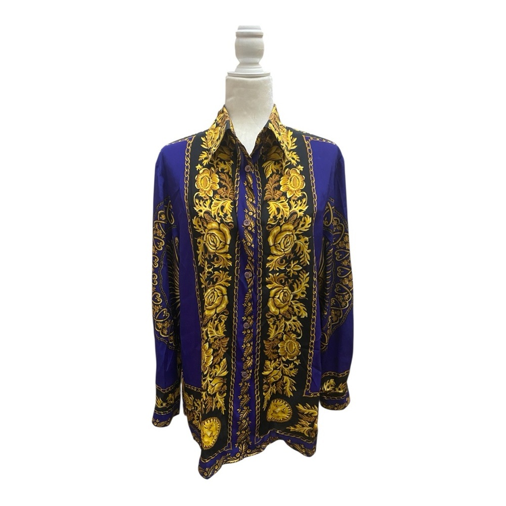 Vintage 80s/90s Casual Corner Button Up Blouse Size Large Mob Wife Bougie Gold